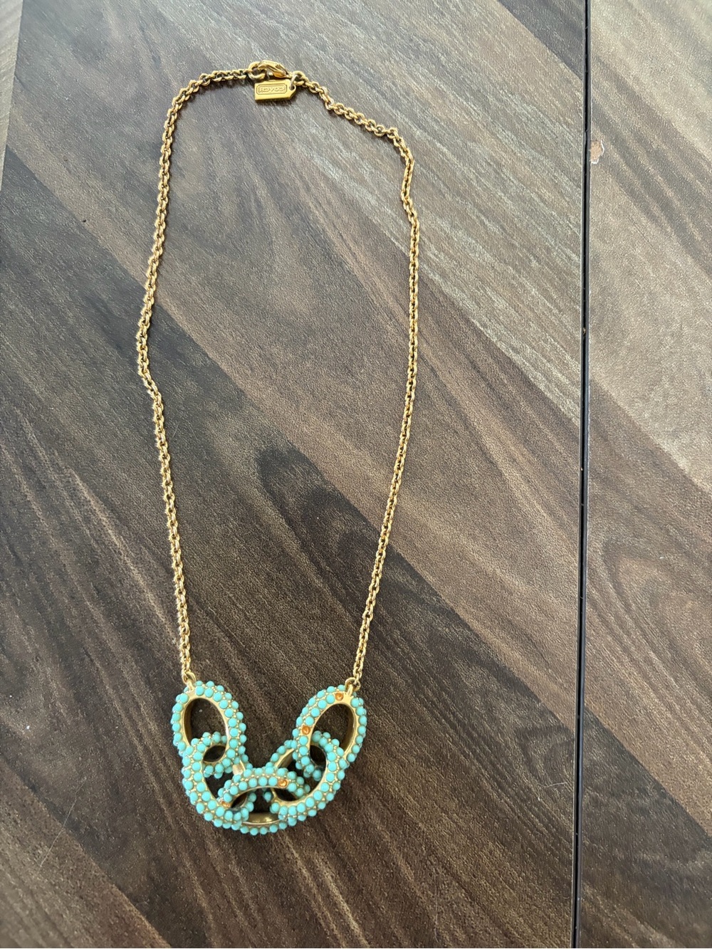 Coach Gold-Tone Necklace with Turquoise Beaded Link Pendant
